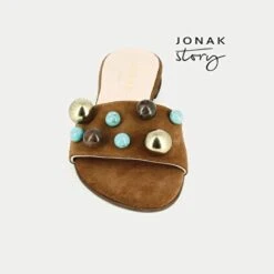 Mules Plates à Perles En Velours Camel -Xoxo Boutique 01W004220C.1694451430