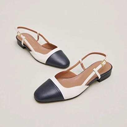 Ballerines Ouvertes En Cuir Marine Et écru 5 Ballerines Ouvertes En Cuir Marine Et écru – Image 3