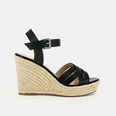 Espadrilles à Talons Compensés En Cuir Noir 4 Espadrilles à Talons Compensés En Cuir Noir – Image 2