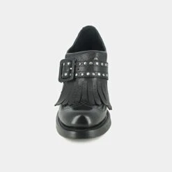 Mocassins à Talons Et Pates Frangées En Cuir Noir -Xoxo Boutique 01W004570C.1694451959