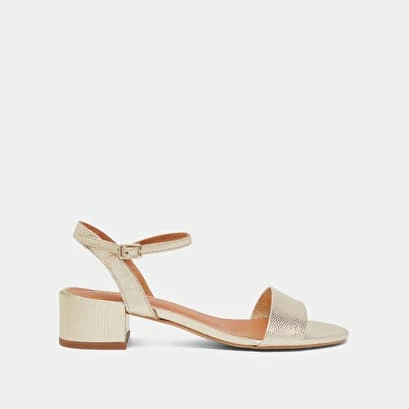 Sandales à Talons Carrés En Reptile Métallisé Or 4 Sandales à Talons Carrés En Reptile Métallisé Or – Image 2