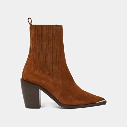 Boots à Talons Et à Fronces En Croute Marron 4 Boots à Talons Et à Fronces En Croute Marron – Image 2