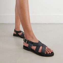 Sandales à Brides épaisses En Cuir Noir 10 Sandales à Brides épaisses En Cuir Noir -Xoxo Boutique 01W006756C.1694454594