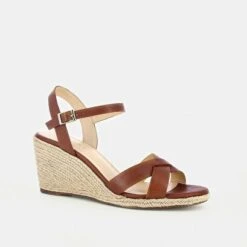 Sandales à Talon Compensé En Corde En Cuir Marron -Xoxo Boutique 01W006779D.1694454652