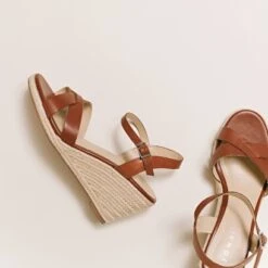 Sandales à Talon Compensé En Corde En Cuir Marron -Xoxo Boutique 01W006779E.1694454653