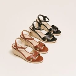 Sandales à Talon Compensé En Corde En Cuir Marron -Xoxo Boutique 01W006779G.1694454654