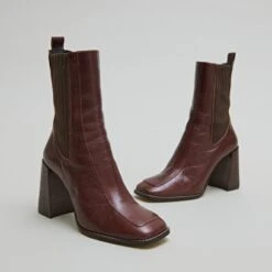 Bottines à Talons Hauts En Cuir Brillant Marron -Xoxo Boutique 01W006903C.1694454999