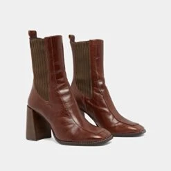 Bottines à Talons Hauts En Cuir Brillant Marron -Xoxo Boutique 01W006903D.1694454999
