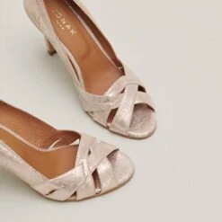 Escarpins Ouverts à Lanières Croisées En Velours Laminé Platine -Xoxo Boutique 01W007285E.1694468140