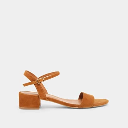 Sandales à Talons Carrés En Velours Cognac 4 Sandales à Talons Carrés En Velours Cognac – Image 2