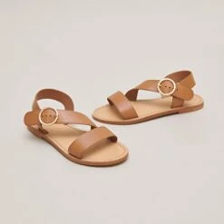Sandales Asymétriques En Cuir Camel