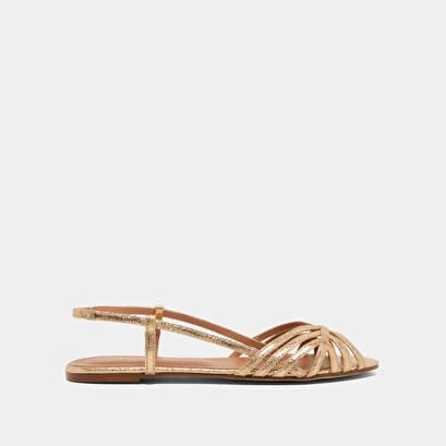 Sandales Plates à Bouts Ouverts En Cuir Craquelé Or Foncé 4 Sandales Plates à Bouts Ouverts En Cuir Craquelé Or Foncé – Image 2