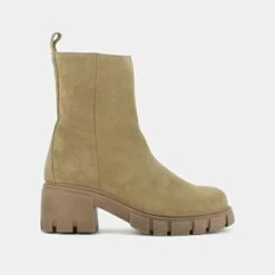 Bottines à Talons Et Semelles Crantées En Croute Beige