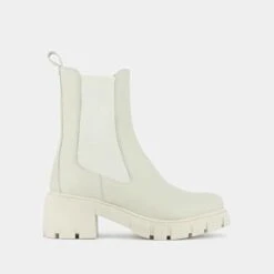 Bottines à Talons Et Semelles Crantées En Cuir écru