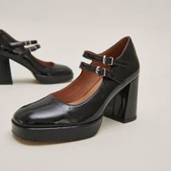 Babies à Doubles Brides Et Plateformes En Vernis Plissé Noir -Xoxo Boutique 01W007831E.1694469467