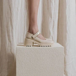 Babies à Semelles Crantées En Cuir Glacé écru