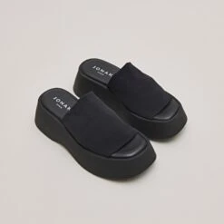 Mules à Bouts Ouverts En Textile Noir