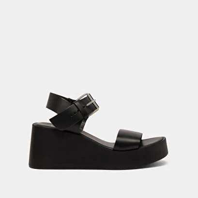 Sandales à Semelles Compensées En Cuir Noir 4 Sandales à Semelles Compensées En Cuir Noir – Image 2