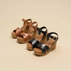 Sandales à Semelles Compensées Et Brides Croisées En Cuir Noir -Xoxo Boutique 01W007857G.1694469544