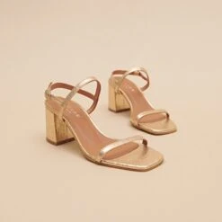 Sandales Ouvertes à Talons En Cuir Craquelé Or -Xoxo Boutique 01W007861C.1708516771