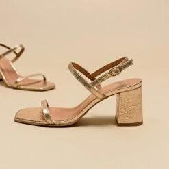 Sandales Ouvertes à Talons En Cuir Craquelé Or -Xoxo Boutique 01W007861E.1708516772