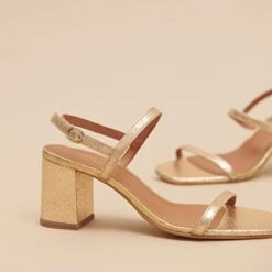 Sandales Ouvertes à Talons En Cuir Craquelé Or -Xoxo Boutique 01W007861G.1708516773