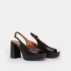 Escarpins à Bouts Ouverts Carrés Et Talons Hauts En Cuir Noir -Xoxo Boutique 01W007933D.1708516780