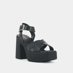 Sandales à Brides Croisées Et Plateformes En Cuir Noir 11 Sandales à Brides Croisées Et Plateformes En Cuir Noir -Xoxo Boutique 01W007940D.1694469729