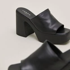 Mules à Bouts Ouverts Et Plateformes En Cuir Noir -Xoxo Boutique 01W007941E.1694469733