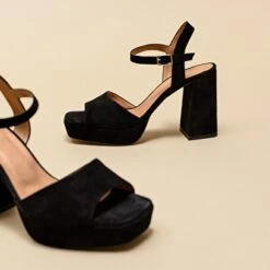 Sandales à Talons Hauts Et Bouts Ouverts En Velours Noir -Xoxo Boutique 01W007964E.1708516785