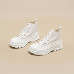 Baskets à Lacets Et Semelles épaisses En Textile Blanc