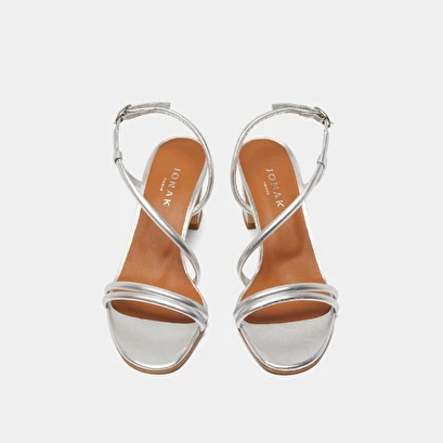 Sandales à Talons Et Brides En Cuir Métallisé Argent 9 Sandales à Talons Et Brides En Cuir Métallisé Argent – Image 7