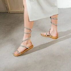 Sandales à Brides Torsadées En Cuir Métallisé Argent -Xoxo Boutique 01W008104C.1694470122