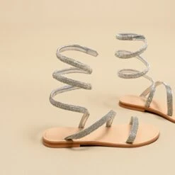 Sandales à Brides Torsadées En Cuir Métallisé Argent -Xoxo Boutique 01W008104E.1694470123