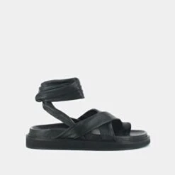 Sandales à Larges Brides Entrecroisées En Cuir Noir