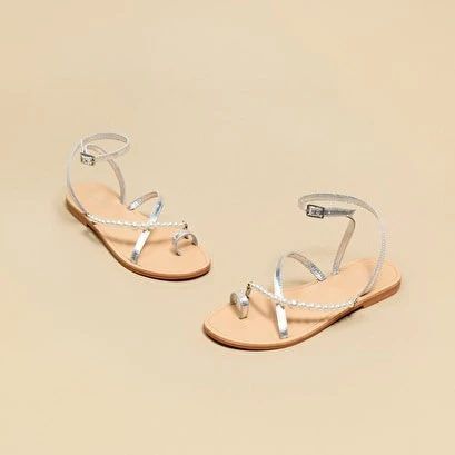 Sandales à Brides Et Perles En Cuir Métallisé Argent 5 Sandales à Brides Et Perles En Cuir Métallisé Argent – Image 3