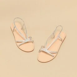 Sandales à Brides En Cuir Et Strass Argent