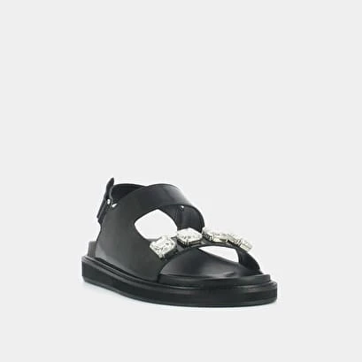 Sandales Ouvertes Et Strass En Cuir Glacé Noir 4 Sandales Ouvertes Et Strass En Cuir Glacé Noir – Image 2