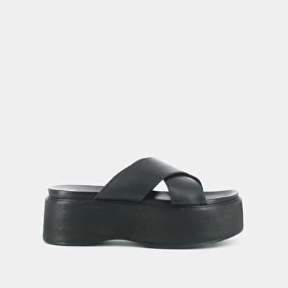 Mules à Brides Croisées Et Plateformes En Cuir Noir 3 Mules à Brides Croisées Et Plateformes En Cuir Noir
