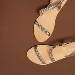 Sandales à Brides Tressées En Cuir Métallisé Or -Xoxo Boutique 01W008182E.1694470271