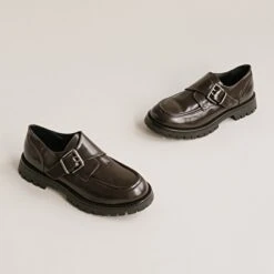 Derbies à Talons Plats, Boucles Et Coutu... En Cuir Glacé Marron -Xoxo Boutique 01W008236C.1694470496