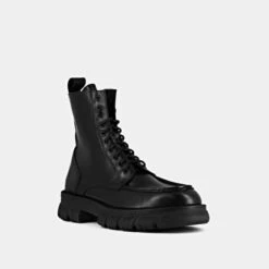 Boots à Lacets Et Semelles épaisses En Cuir Noir -Xoxo Boutique 01W008246D.1694470545