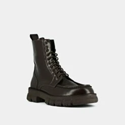 Boots à Lacets Et Semelles épaisses En Cuir Glacé Marron -Xoxo Boutique 01W008247D.1694470550