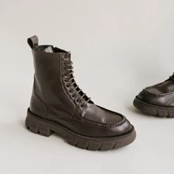 Boots à Lacets Et Semelles épaisses En Cuir Glacé Marron -Xoxo Boutique 01W008247E.1694470550