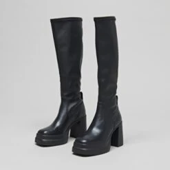 Bottes Hautes à Plateformes En Cuir Grainé Noir -Xoxo Boutique 01W008304C.1698943032
