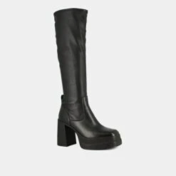 Bottes Hautes à Plateformes En Cuir Grainé Noir -Xoxo Boutique 01W008304D.1700747434