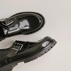 Derbies à Talons Plats, Boucles Et Coutu... En Cuir Glacé Noir -Xoxo Boutique 01W008322E.1694470730