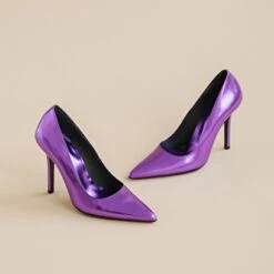 Escarpins à Bouts Pointus Et Talons En Cuir Metallisé Violet -Xoxo Boutique 01W008359C.1694470823