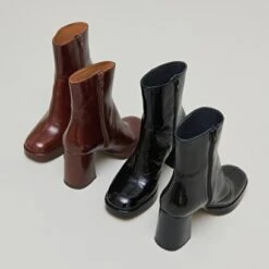 Boots à Plateformes Et Bouts Carrés En Cuir Brillant Noir -Xoxo Boutique 01W008393G.1694470904