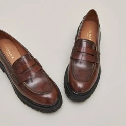 Mocassins à Semelles Crantées En Cuir Patiné Marron -Xoxo Boutique 01W008490E.1694503459